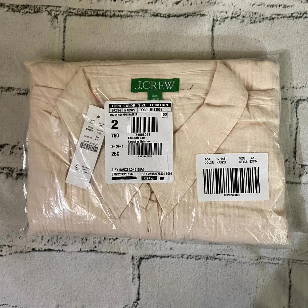 J. Crew Long beach shirt in airy gauze XXL